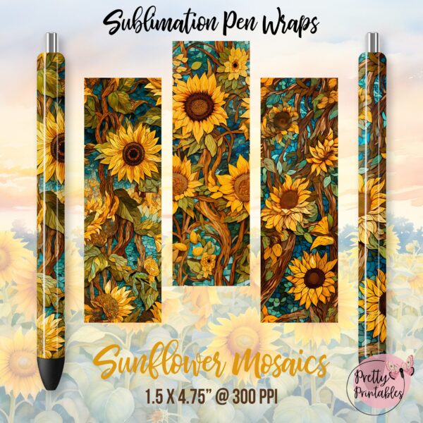 Sunfower Stained Glass Pen Wraps