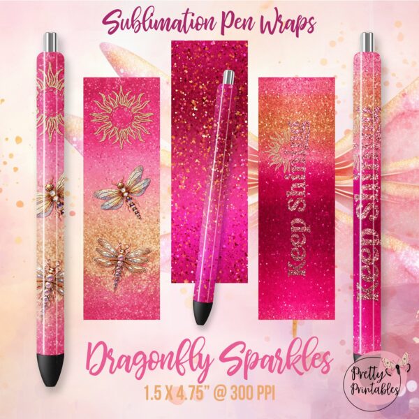 Dragonfly Pink Glitter Pen Wraps