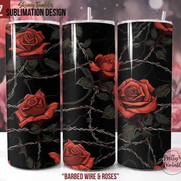 Barbed Wire & Red Roses Tumbler Wrap