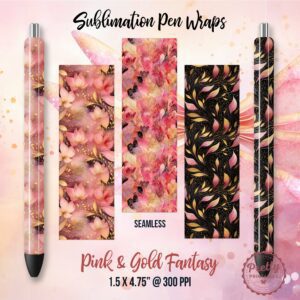 Pink and Gold Leaf Pen Wraps