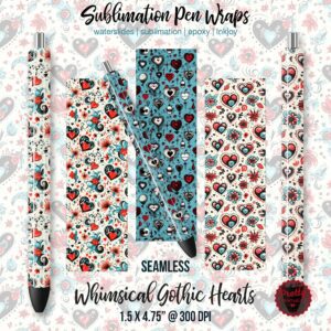 Whimsical Gothic Hearts Pen Wraps