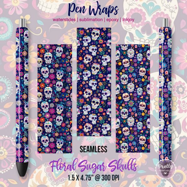 Floral Sugar Skulls Pen Wraps