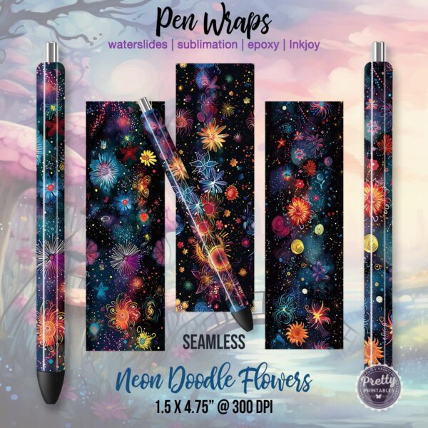 Neon Flower Doodles Pen Wraps