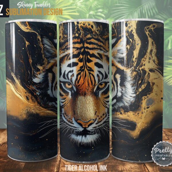 Tiger Gold Alcohol Ink Tumbler Wrap