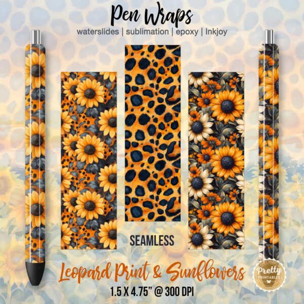 Leopard Print and Sunflowers: Pen Wrap Bundle