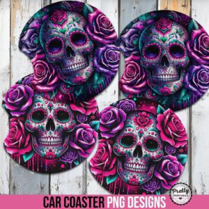 Sugar Skull Car Coaster Sublimation Design