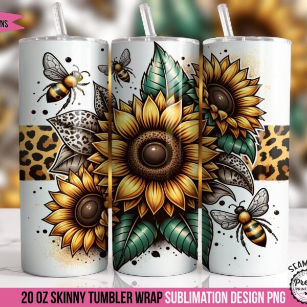 Honey Bee Tumbler Wrap: Leopard Print & Sunflowers