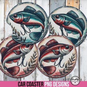 Vintage Fishing Car Coaster Sublimation Set