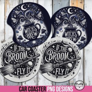 Witchy Halloween Car Coaster PNG: Sublimation Set