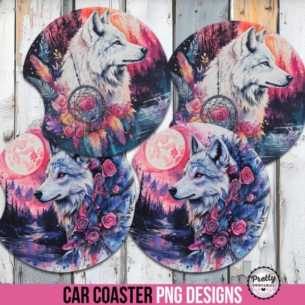 Wolf Car Coaster Sublimation Set