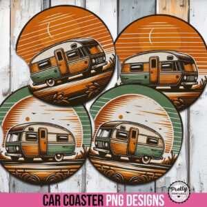 Vintage Camper Car Coaster Sublimation Set