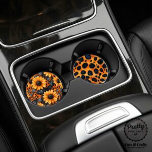 Sunflower & Leopard Print Car Coaster Sublimation Set