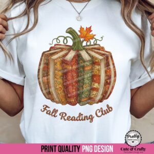 Boho Patchwork Pumpkin Book Lover PNG