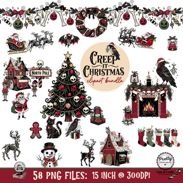 Huge Quirky Goth Christmas Clipart Bundle