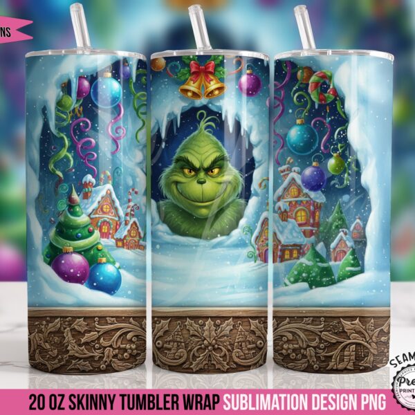 Christmas "Snowglobe" Grinchy Tumbler Wrap PNG