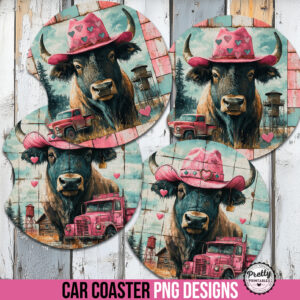Small Town Western Buffalo Car Coaster Sublimation Designs
