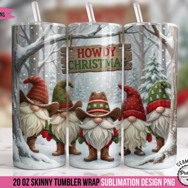 Howdy Christmas Gnomes Tumbler Wrap