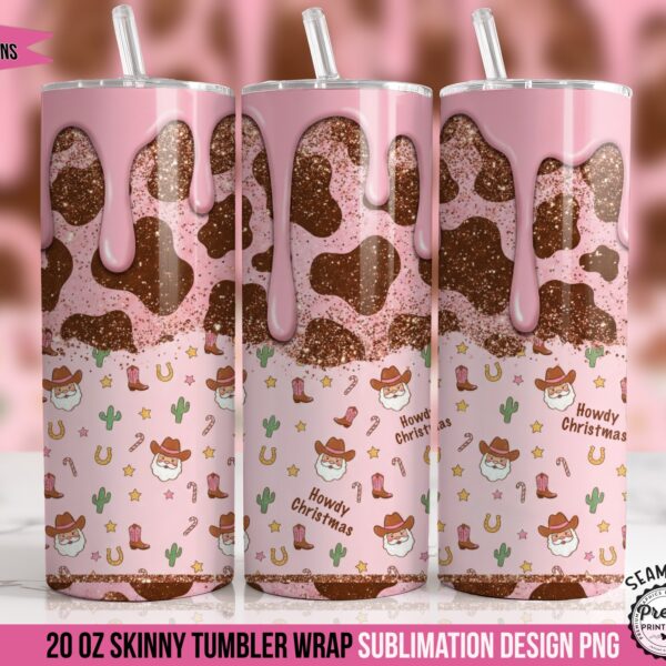 Howdy Christmas Pink Santa Tumbler Wrap