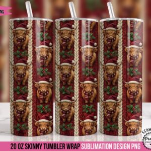 Christmas Faux Yarn Highland Cow Tumbler Wrap