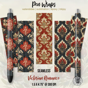 Vintage Victorian Damask Pen Wrap PNG Bundle