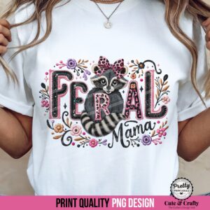 Raccoon Feral Mama Faux Embroidery PNG