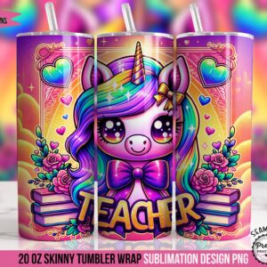 Unicorn Teacher Tumbler Wrap PNG