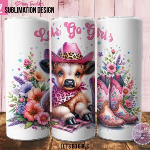 Let's Go Girls Highland Cow Tumbler Wrap PNG