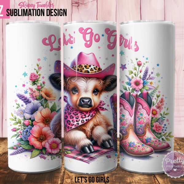 Let's Go Girls Highland Cow Tumbler Wrap PNG