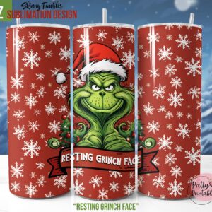 Resting Grinch Face Christmas Tumbler Wrap PNG