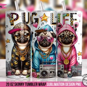 Funny Pug Life Tumbler Wrap PNG