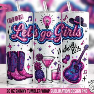 Neon Cowgirl Let's Go Girls Tumbler Wrap PNG