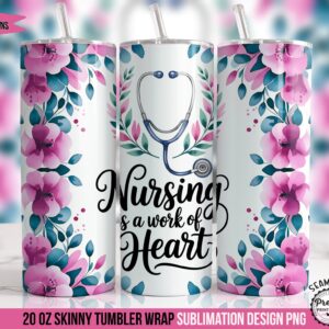 Floral Nurse Tumbler Wrap PNG