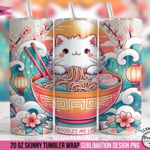 Noodles are Life Kawaii Ramen Cat Tumbler Wrap
