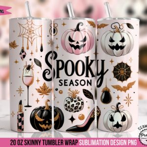 Girly Spooky Season Glam Tumbler Wrap PNG