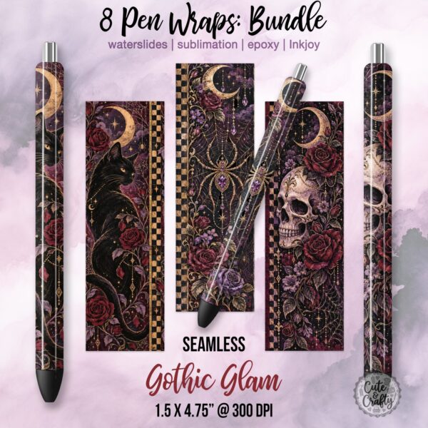 Gothic Glam Pen Wraps: PNG Bundle