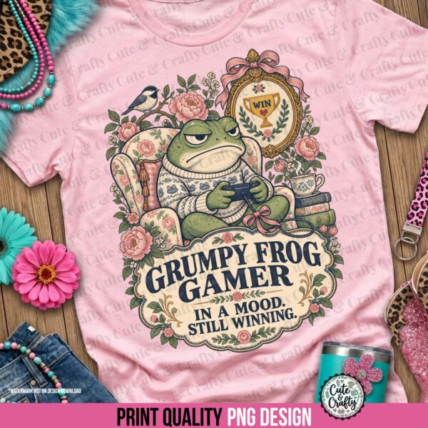 Grumpy Frog Gamer PNG: Grandmillenial Sublimation