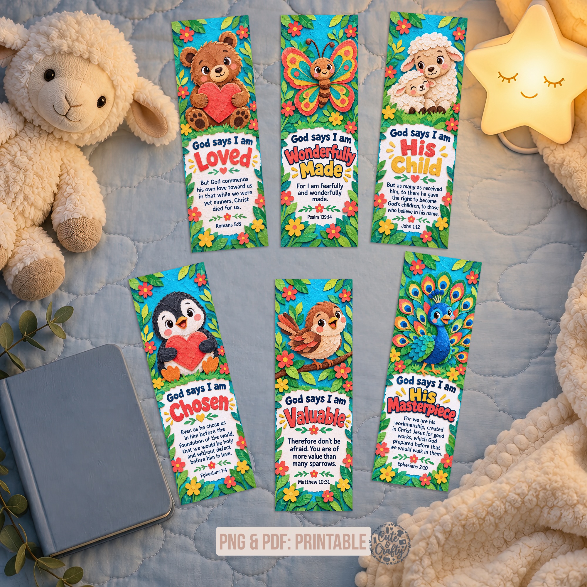 God Says I Am Paper Animals Printable Bookmarks: Set of 6 Christian Kids Bookmarks - Image 4