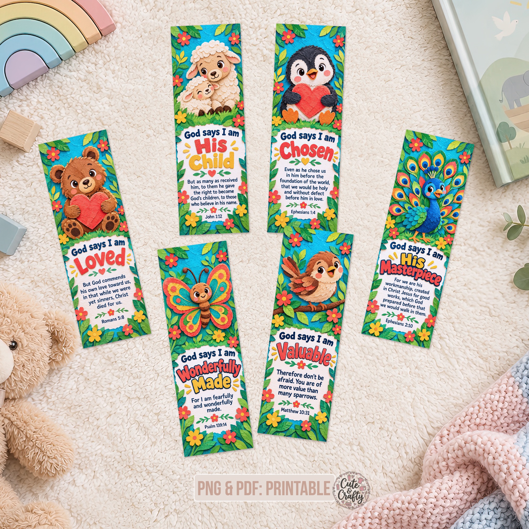 God Says I Am Paper Animals Printable Bookmarks: Set of 6 Christian Kids Bookmarks - Image 5