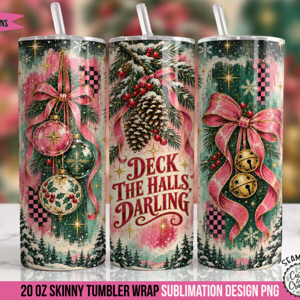 Pink Christmas Deck the Halls Darling Tumbler Wrap