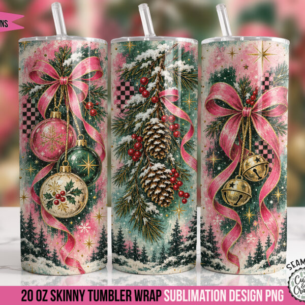 Pink Christmas Paint Panels Tumbler Wrap