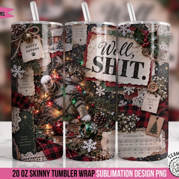 Well Shit Christmas Cat Tumbler Wrap