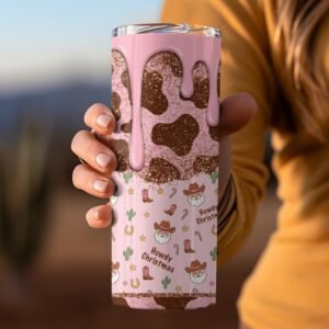 Howdy Christmas Glitter Ice Cream Drip Pink Santa Tumbler Wrap