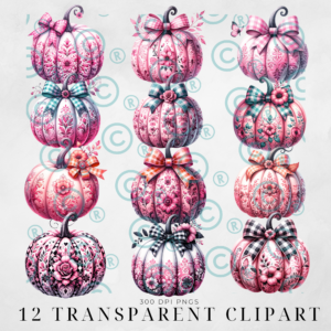 Pink Pumpkins Coquette Bows Clipart Bundle