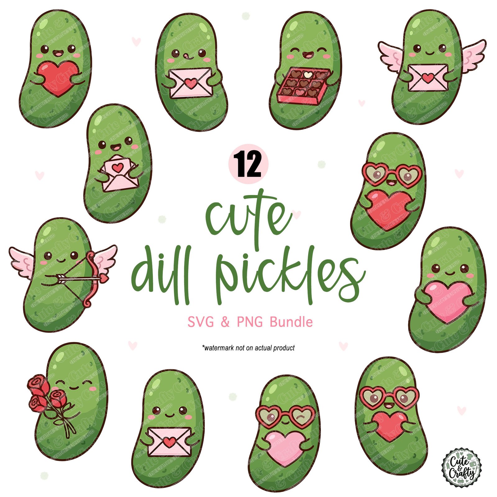 Dill Pickle Valentine Bundle: Cute Cartoon Pickles SVG/PNG